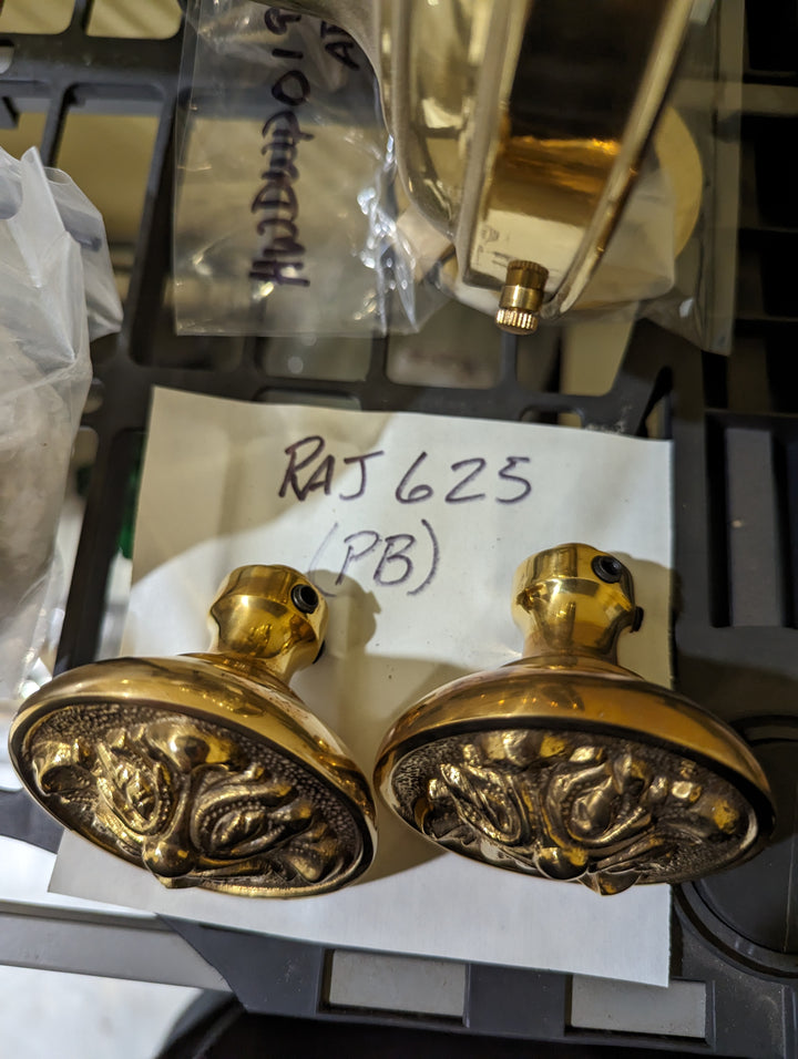 ##Antique Hardware## Open Box Sale Item Solid Brass Romanesque Spare Door Knob Set (Polished Brass Finish)