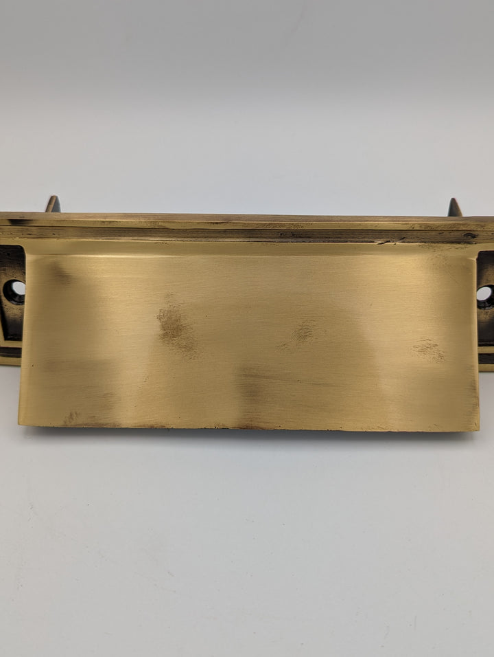 ##Antique Hardware## Open Box Item Sale Mission Style Mail Slot for Front Doors (Antique Brass Finish)