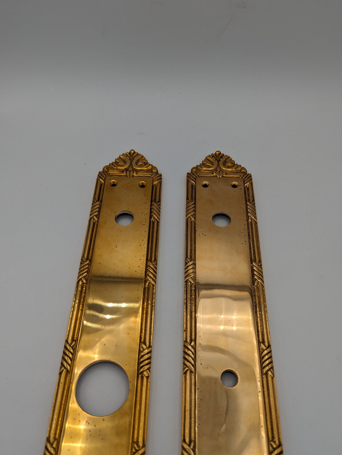 Open Box Sale Item 13 3/4 Inch Solid Brass Ribbon & Reed Push Plate (Polished Brass Finish)