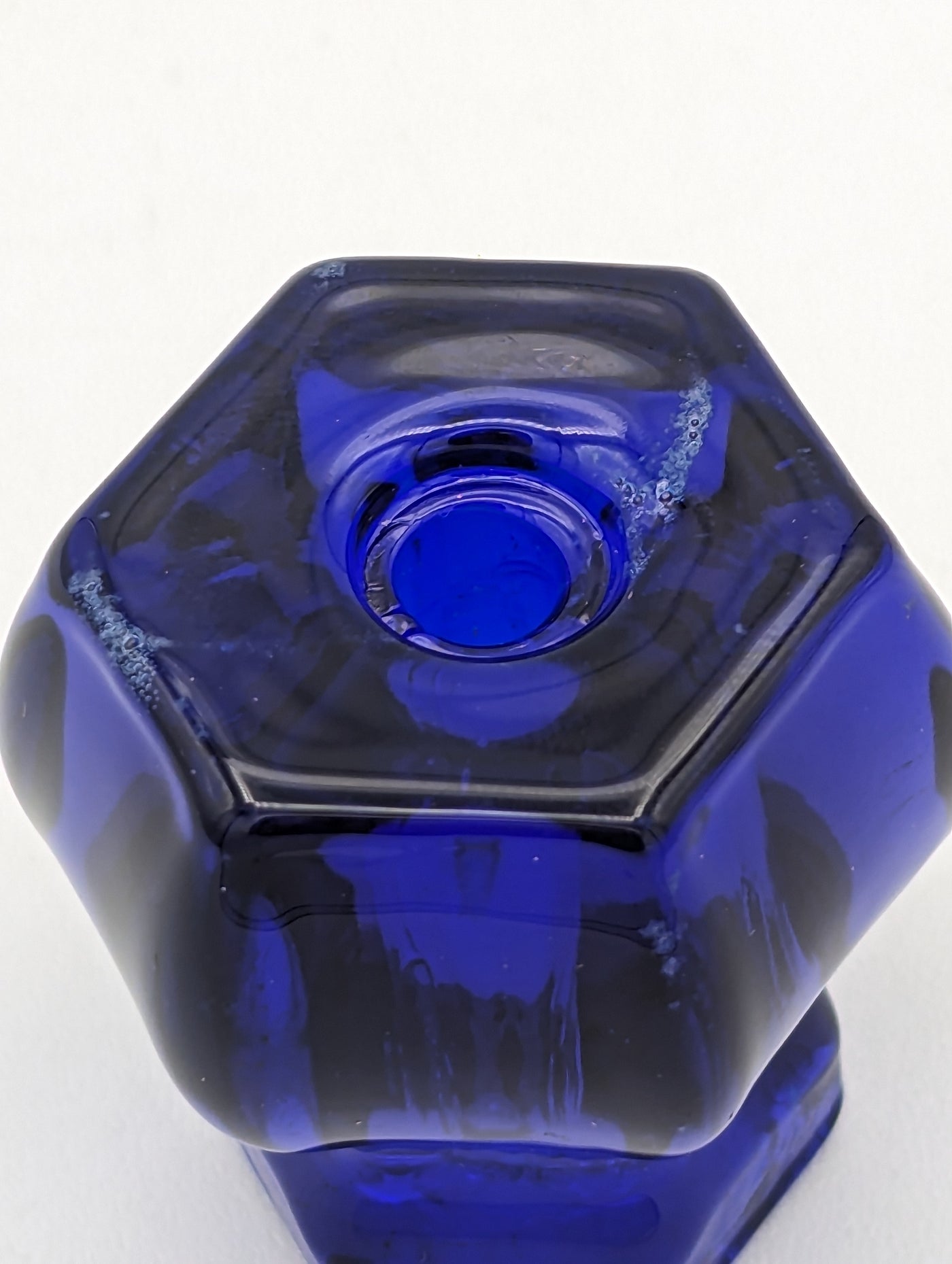 Open Box Sale Item 1 1/2 Inch Depression Hexagon Glass Cabinet and Furniture Knobs (Cobalt Blue Color)