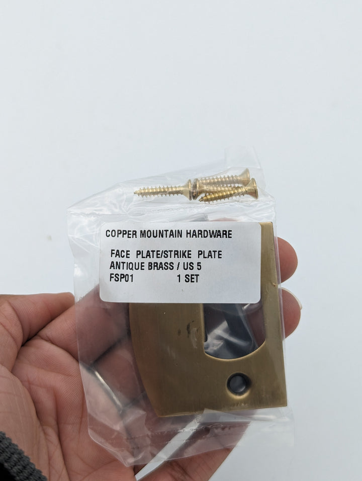 ##Antique Hardware## Open Box Sale Item Solid Brass Standard Strike Plate and Face Plate (Antique Brass Finish)