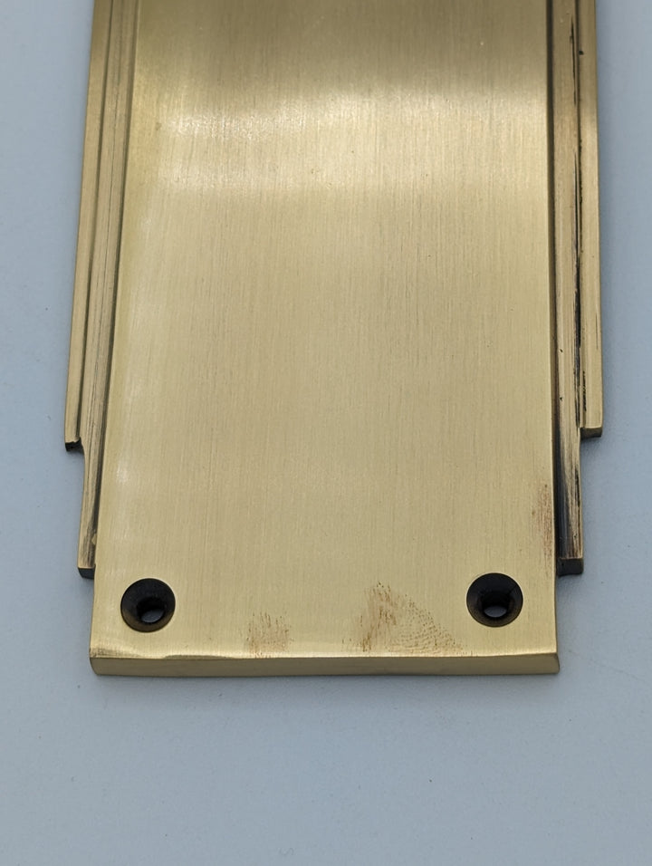##Antique Hardware## Open Box Sale Item 14 Inch Solid Brass Art Deco Skyscraper Push Plate (Antique Brass Finish)