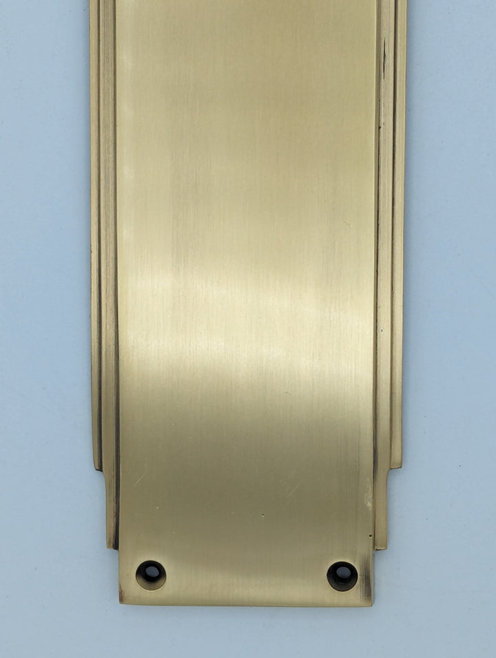 ##Antique Hardware## Open Box Sale Item 14 Inch Solid Brass Art Deco Skyscraper Push Plate (Antique Brass Finish)