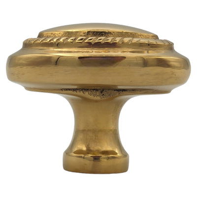 Solid Brass Georgian Roped Egg Shaped Cabinet & Furniture Knob in Polished Brass Side Angle