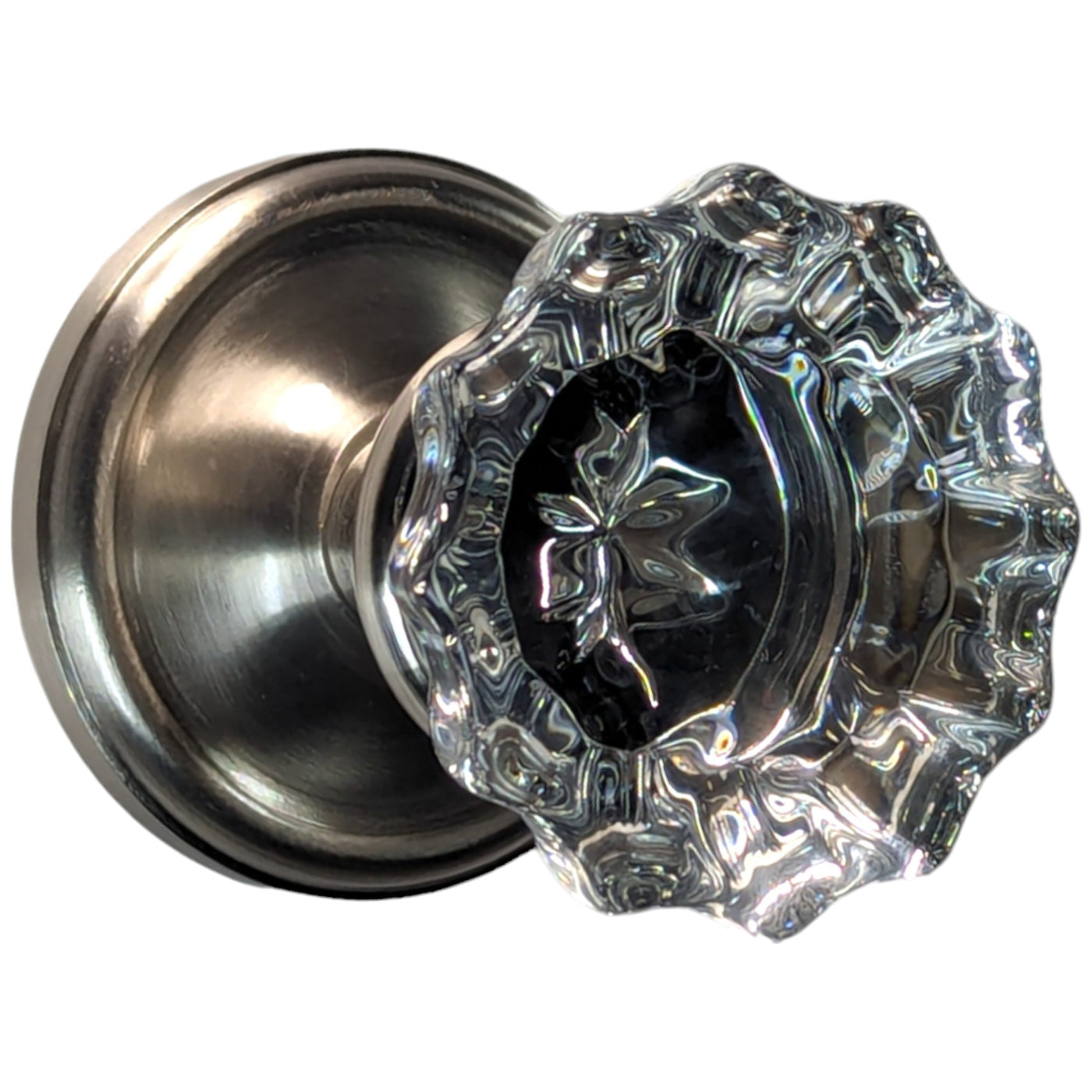 Fluted Glass Doorknob Set with Traditional Rosette (Several Finishes Available)
