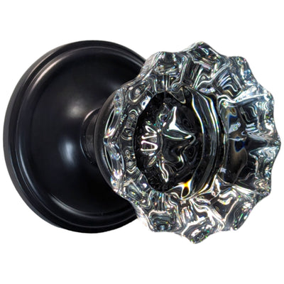 Traditional Rosette Door Set with Fluted Crystal Door Knobs (Several Finishes Available)