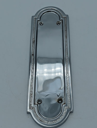 Open Box Sale Item 8 3/8 Inch Solid Brass Rounded Georgian Pattern Push Plate (Polished Chrome Finish)