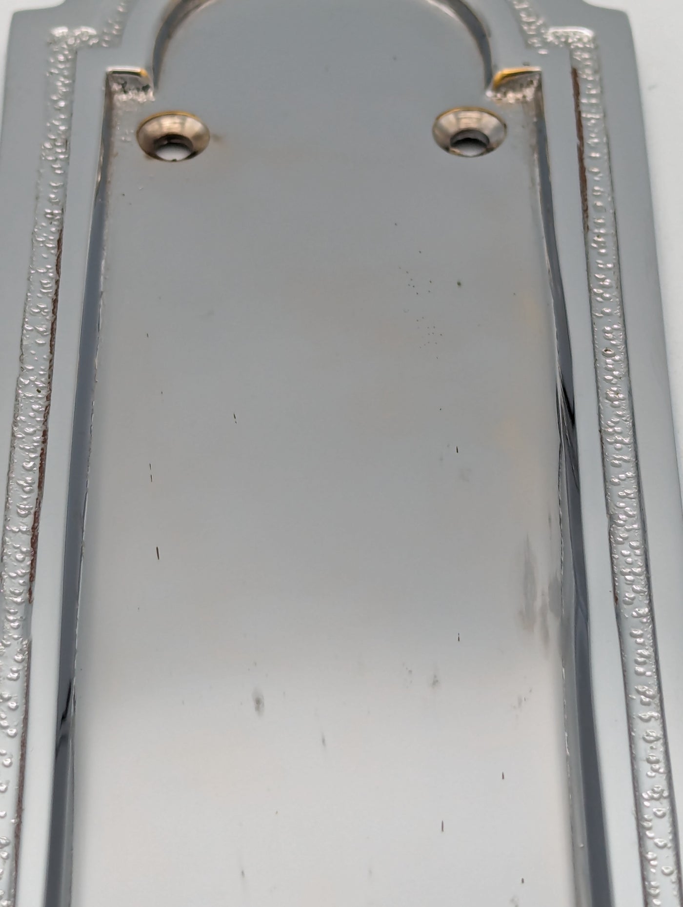Open Box Sale Item 8 3/8 Inch Solid Brass Rounded Georgian Pattern Push Plate (Polished Chrome Finish)