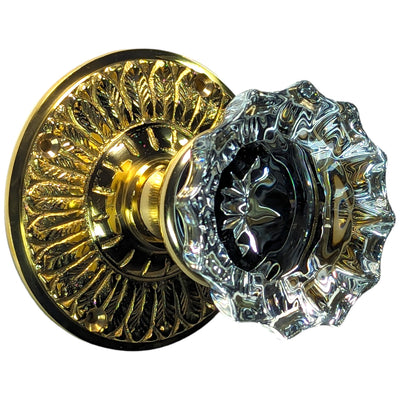 Fluted Glass Doorknob Set with Feather Rosette (Several Finishes Available)