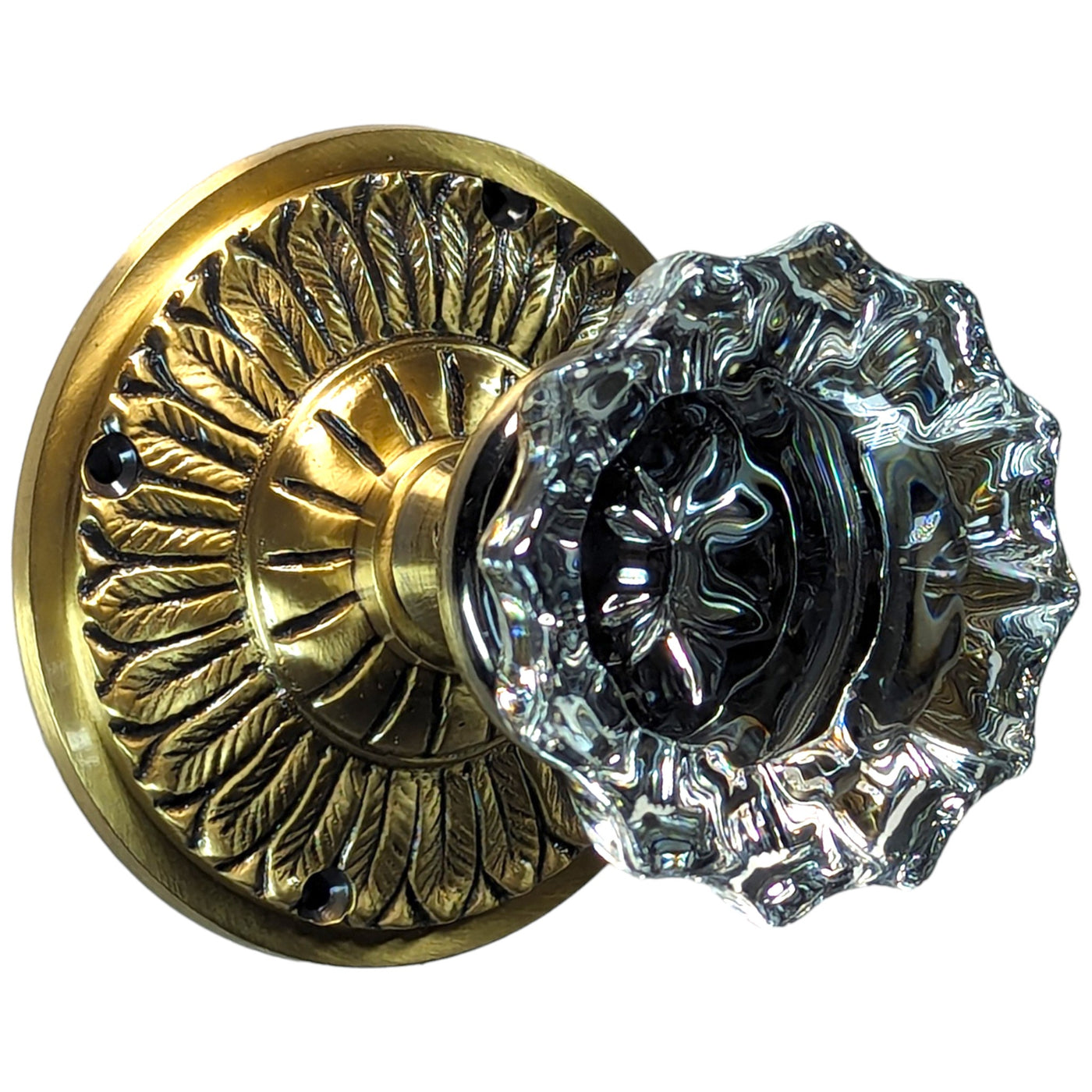 Fluted Glass Doorknob Set with Feather Rosette (Several Finishes Available)