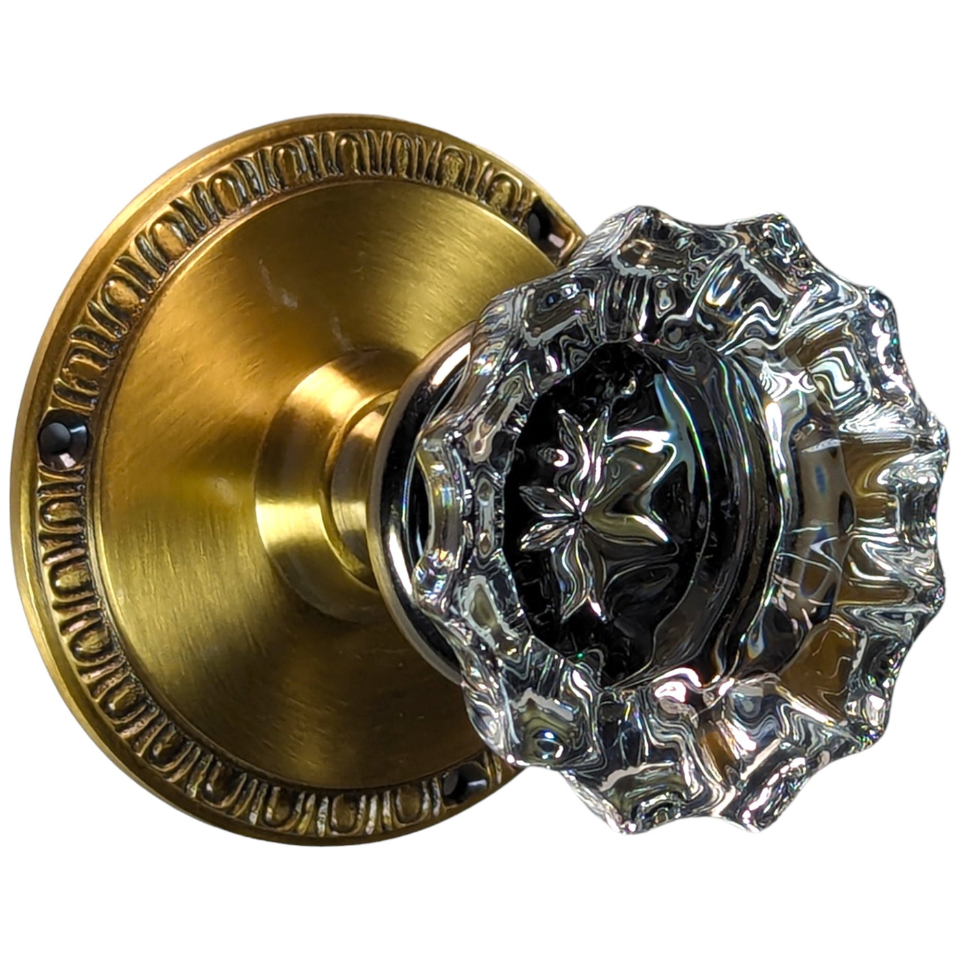 Glass Fluted Doorknob Set with Egg & Dart Rosette (Several Finishes Available)