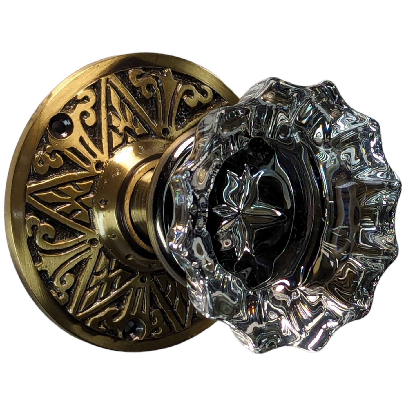 Fluted Glass Doorknob Set with Eastlake Rosette (Several Finishes Available)