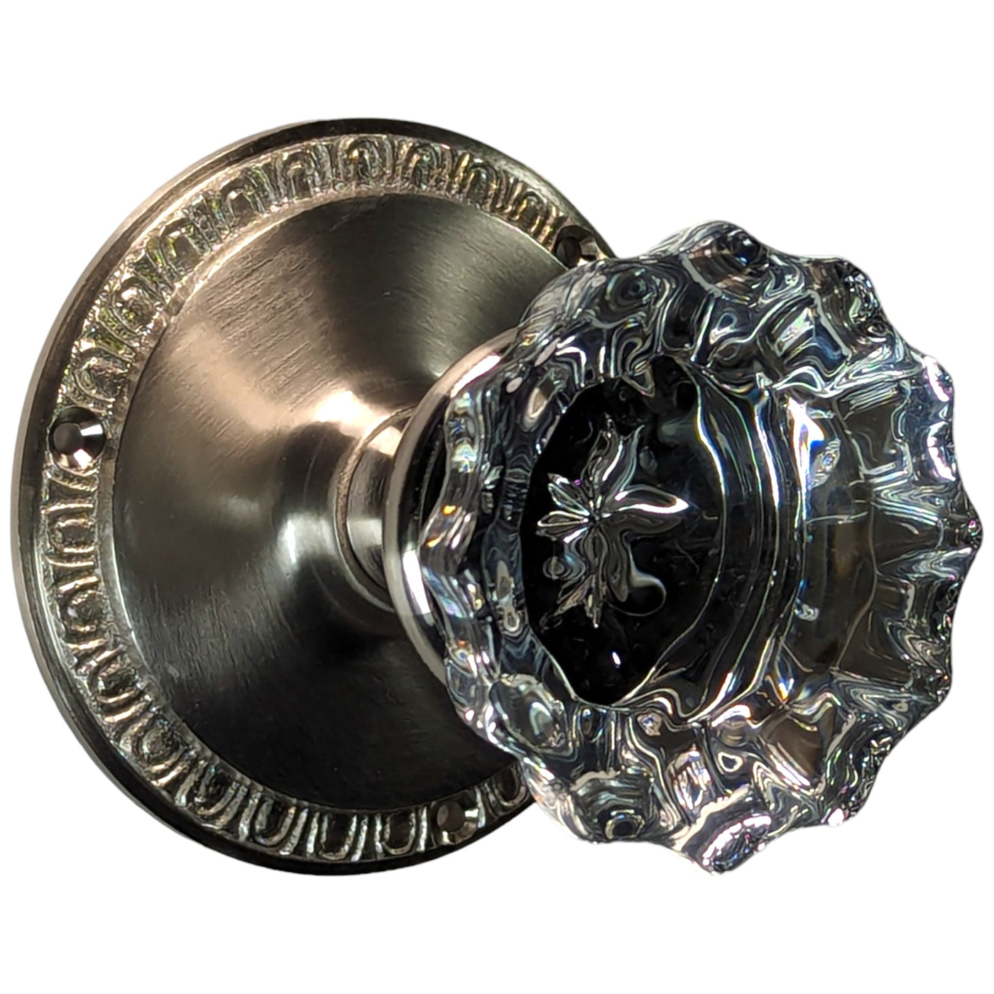 Glass Fluted Doorknob Set with Egg & Dart Rosette (Several Finishes Available)