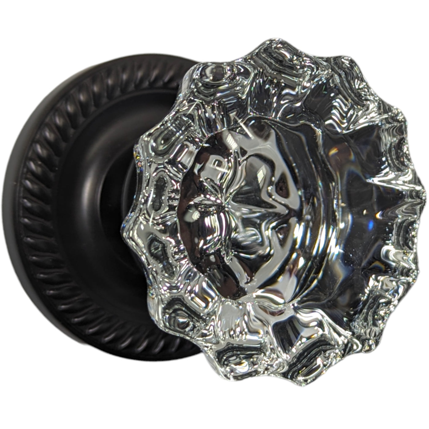 Georgian Roped Rosette Door Set with Fluted Crystal Door Knobs (Several Finishes Available)