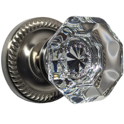 Octagon Glass Doorknob Set with Georgian Roped Rosette (Several Finishes Available)