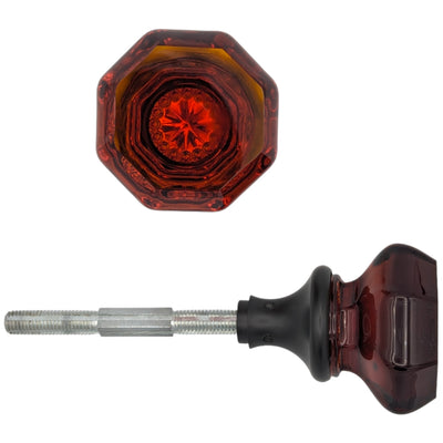 Amber Octagon Crystal Spare Door Knob Set (Several Finishes Available)