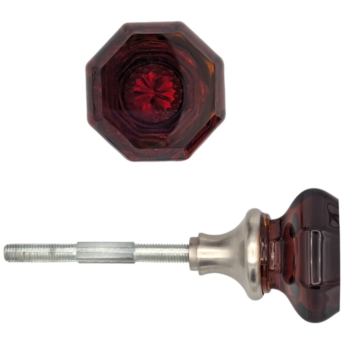 Amber Octagon Crystal Spare Door Knob Set (Several Finishes Available)