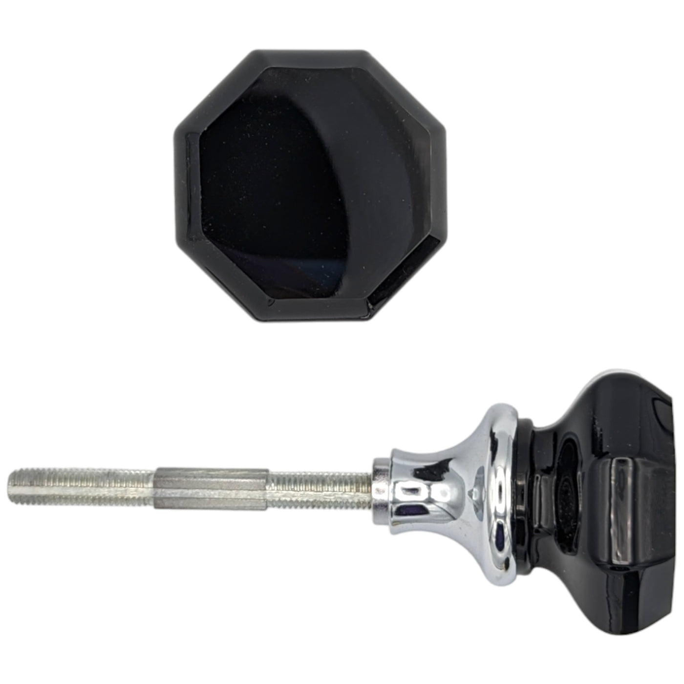 Octagon Black Glass Spare Door Knob Set (Several Finishes Available)