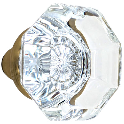 Octagon Style Crystal Door Knobs (Satin Brass Finish)