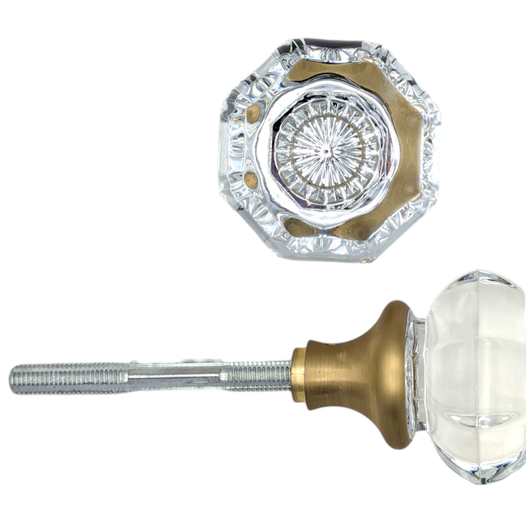 ##Antique Hardware## Octagon Style Crystal Door Knobs (Satin Brass Finish)