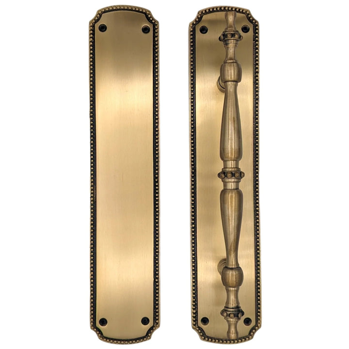11 1/2 Inch Solid Brass Beaded Push & Pull Plate Set (Several Finishes Available)