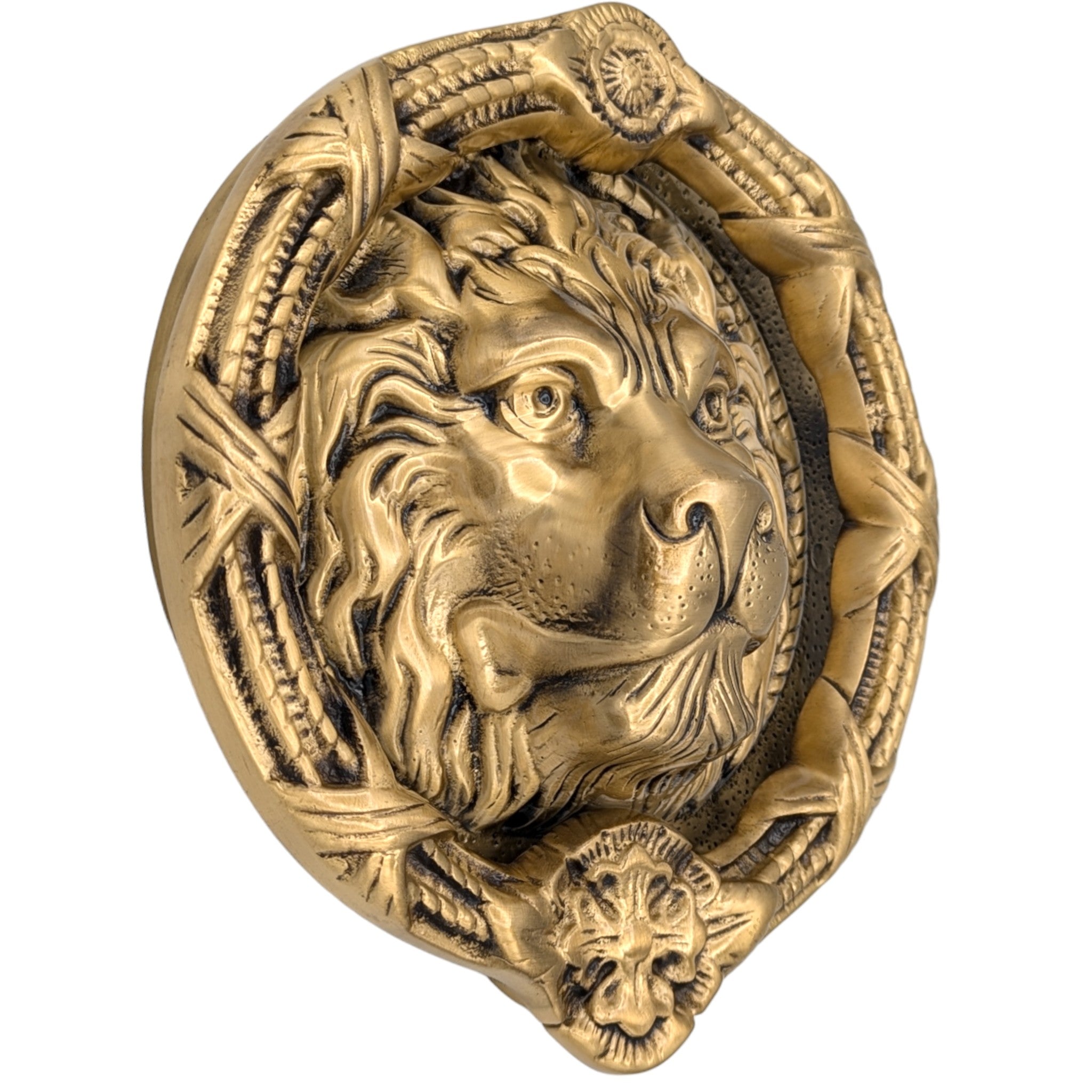 Antique Hardware Ribbon & Reed 8 3/4 Inch Brass Lion Door