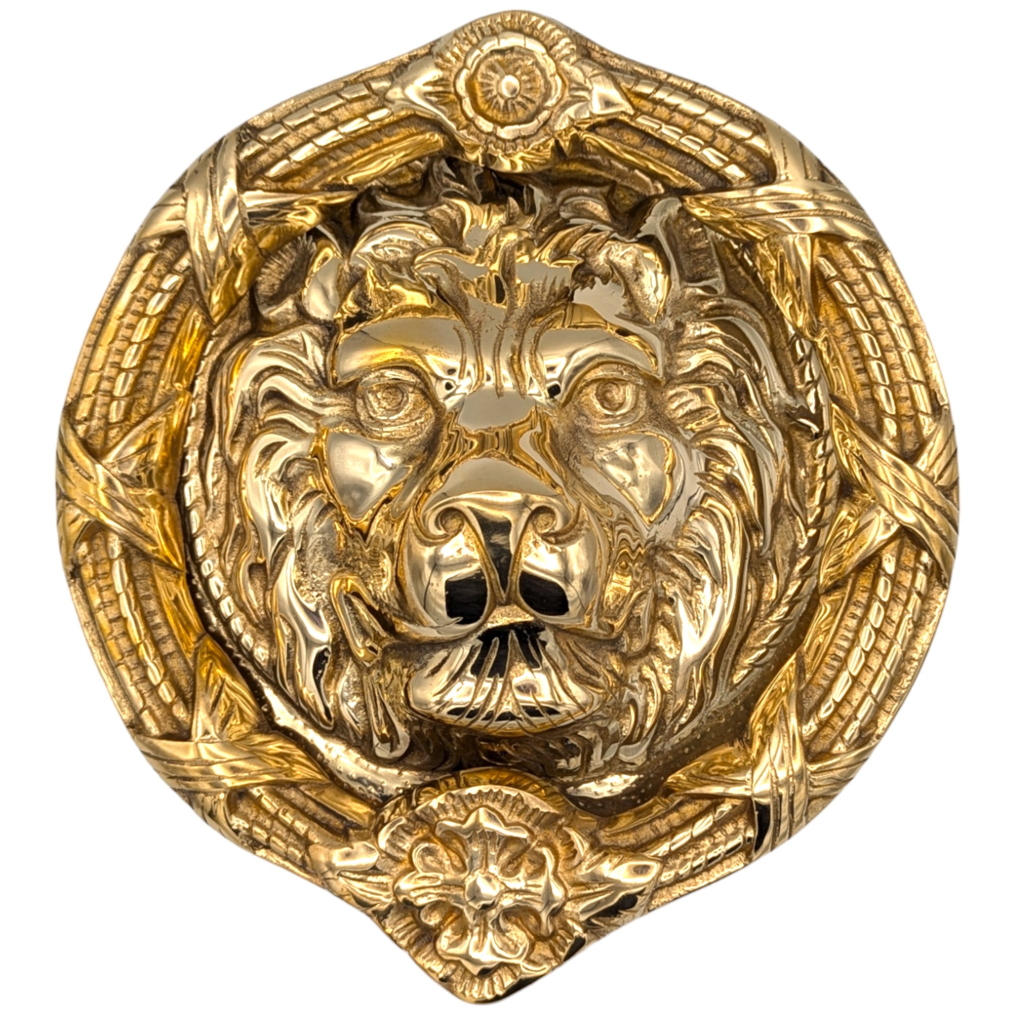 Antique Hardware Ribbon & Reed 8 3/4 Inch Brass Lion Door