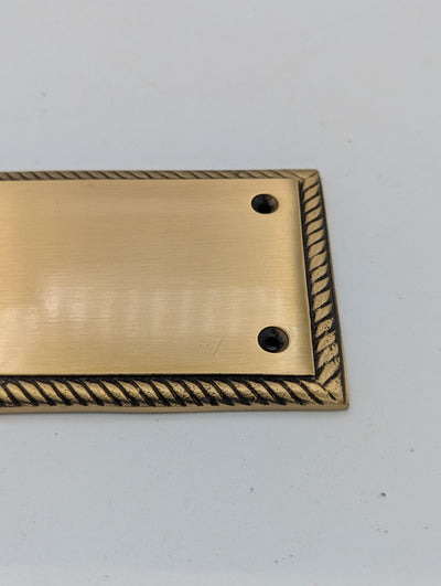 ##Antique Hardware## Open Box Sale Item 11 1/2 Inch Georgian Roped Style Door Push Plate (Antique Brass Finish)