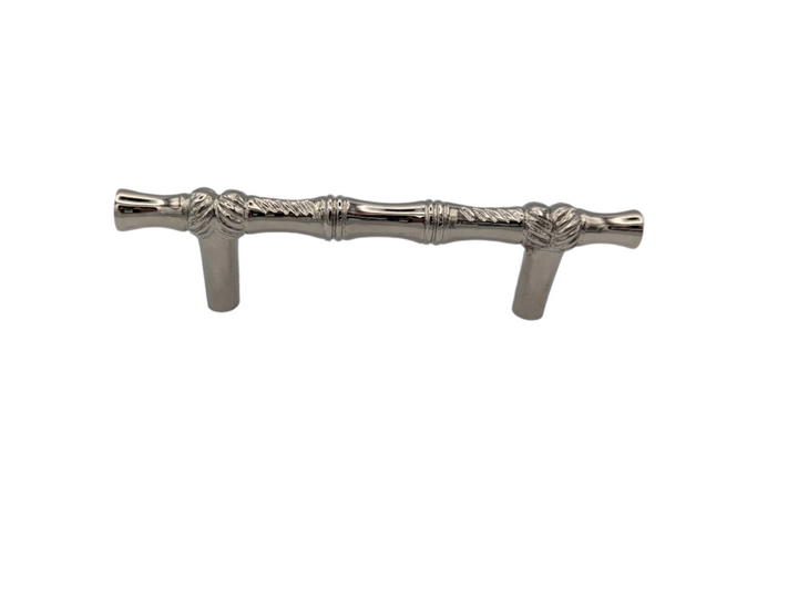 Open Box Sale Item 4 3/4 Inch Overall (3 Inch c-c) Solid Brass Japanese Bamboo Style Pull (Polished Nickel Finish)