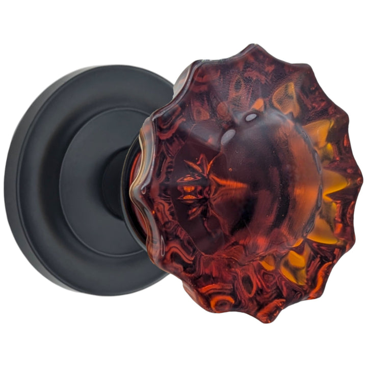 Magnifique® Classic Door Set with Amber Glass Fluted Knobs (Several Finishes Available)