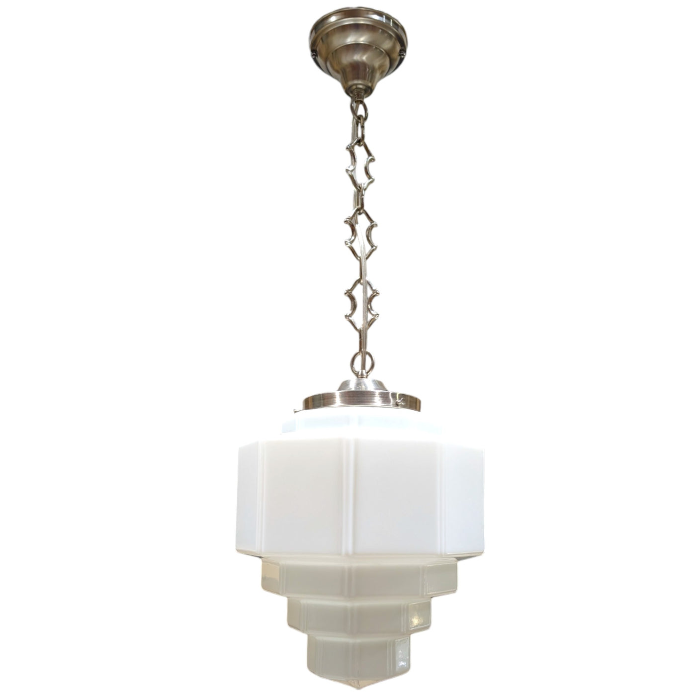 Stepped Art Deco Glass Semi-Flush Standard Chain Light (Several Finishes Available)