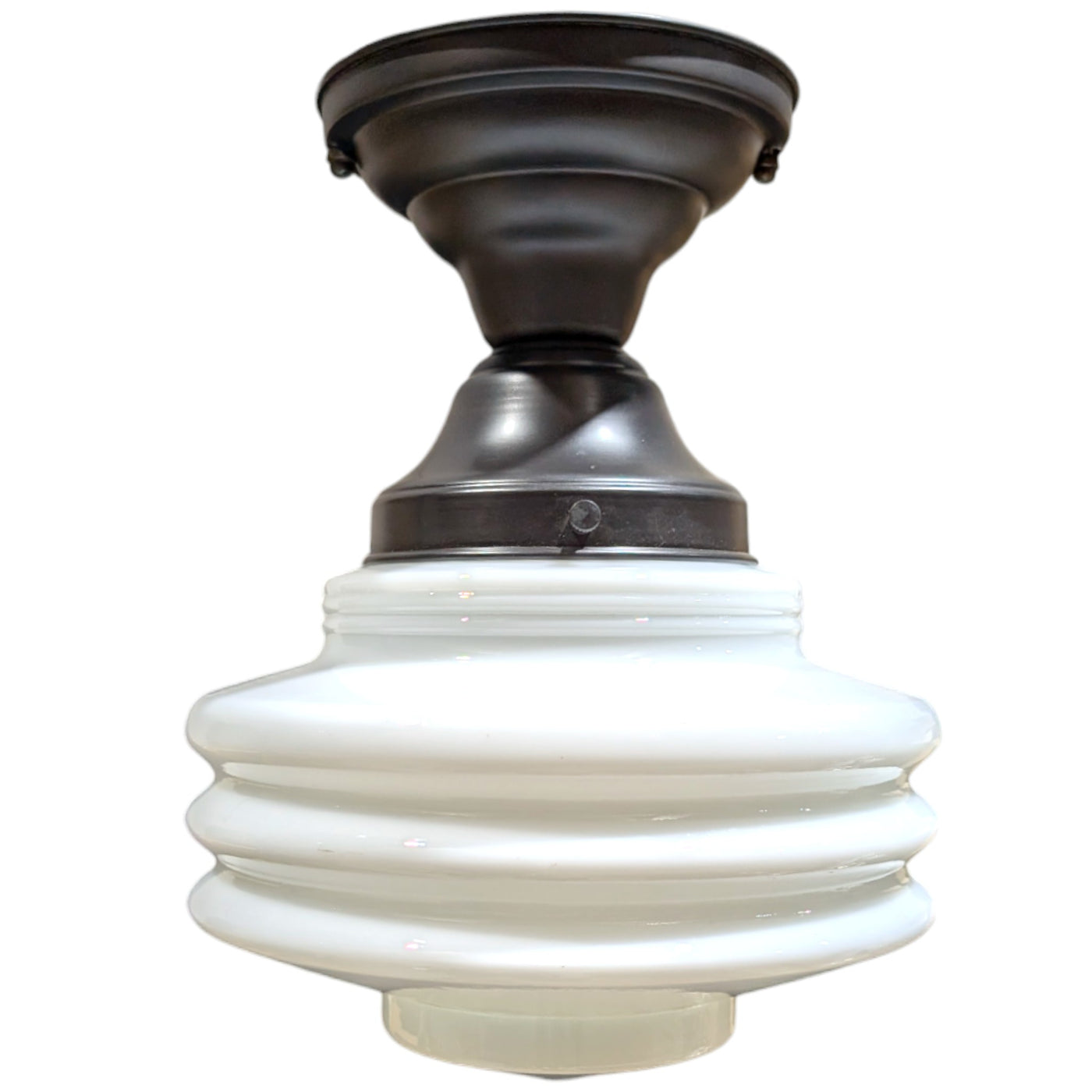 Art Deco Milk Glass Semi-Flush Fancy Light (Several Finishes Available)