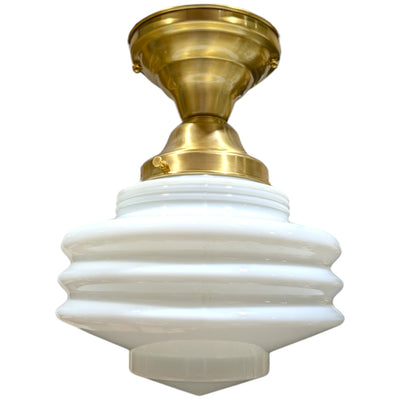 Art Deco Milk Glass Semi-Flush Fancy Light (Several Finishes Available)