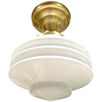 Art Deco Milk Glass Semi-Flush Fancy Light (Several Finishes Available)