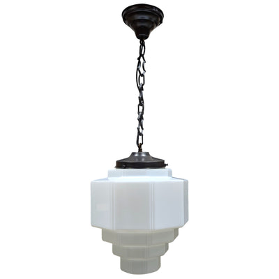 Stepped Art Deco Glass Semi-Flush Standard Chain Light (Several Finishes Available)