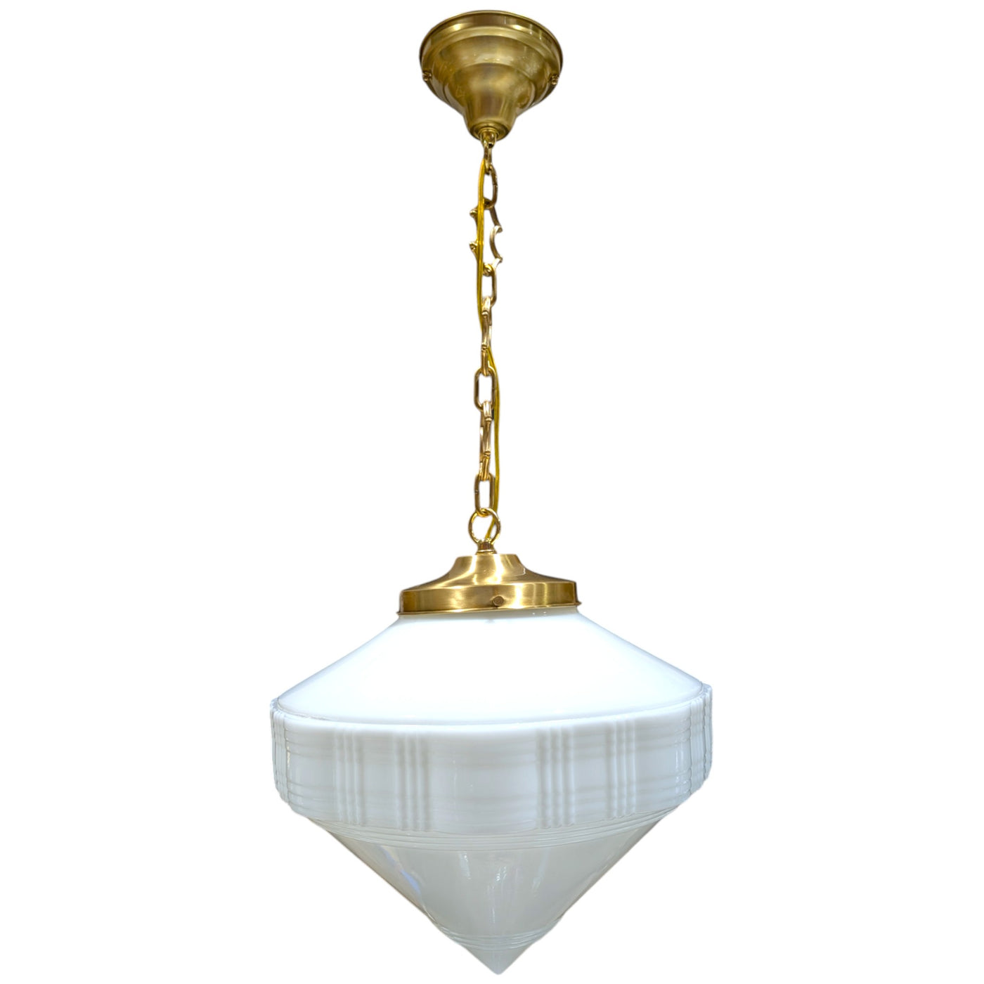 ##Antique Hardware## Mid-Century Diamond Glass Standard Chain Light (Several Finishes Available)