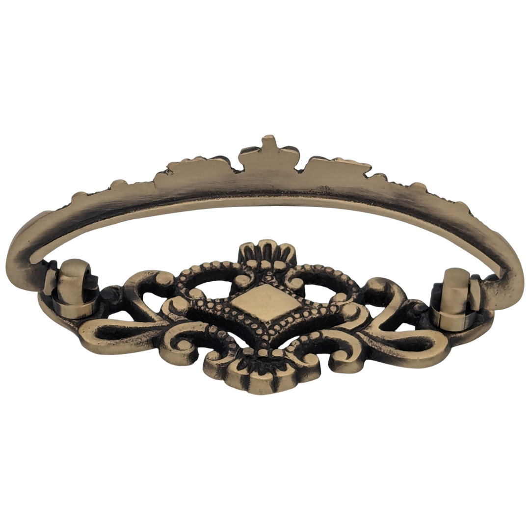 4 1/8 Inch Solid Brass Ornate Victorian Pull (Antique Brass Finish)