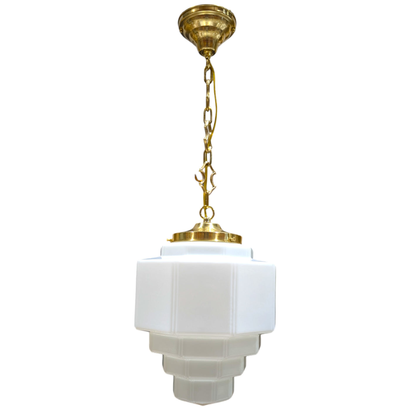 Stepped Art Deco Glass Semi-Flush Standard Chain Light (Several Finishes Available)