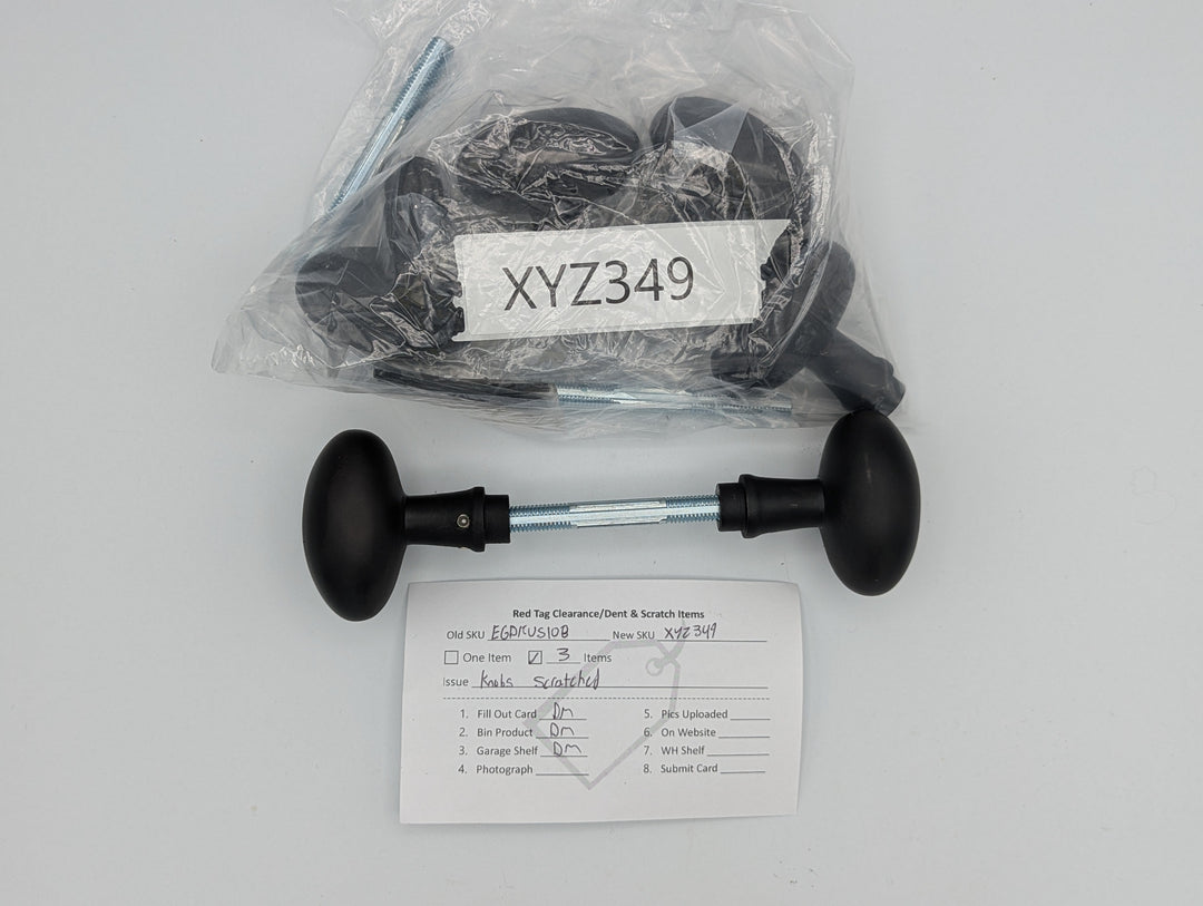 Open Box Sale Item Solid Brass Egg Door Knobs Spare Set with Spindle (Black Bronze Finish)