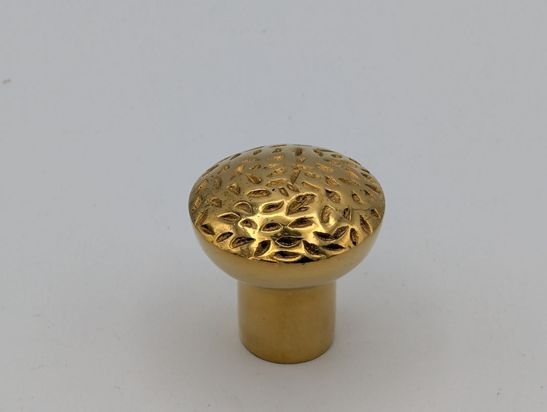 1 1/4 Inch Solid Brass Hand-Hammered Round Cabinet & Furniture Knob ( Polished Brass Finish)