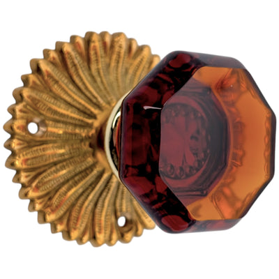 French Provincial Rosette Door Set with Amber Glass Octagon Door Knobs (Several Finishes Available)