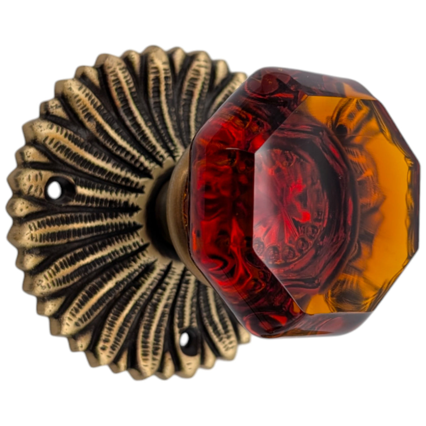 French Provincial Rosette Door Set with Amber Glass Octagon Door Knobs (Several Finishes Available)