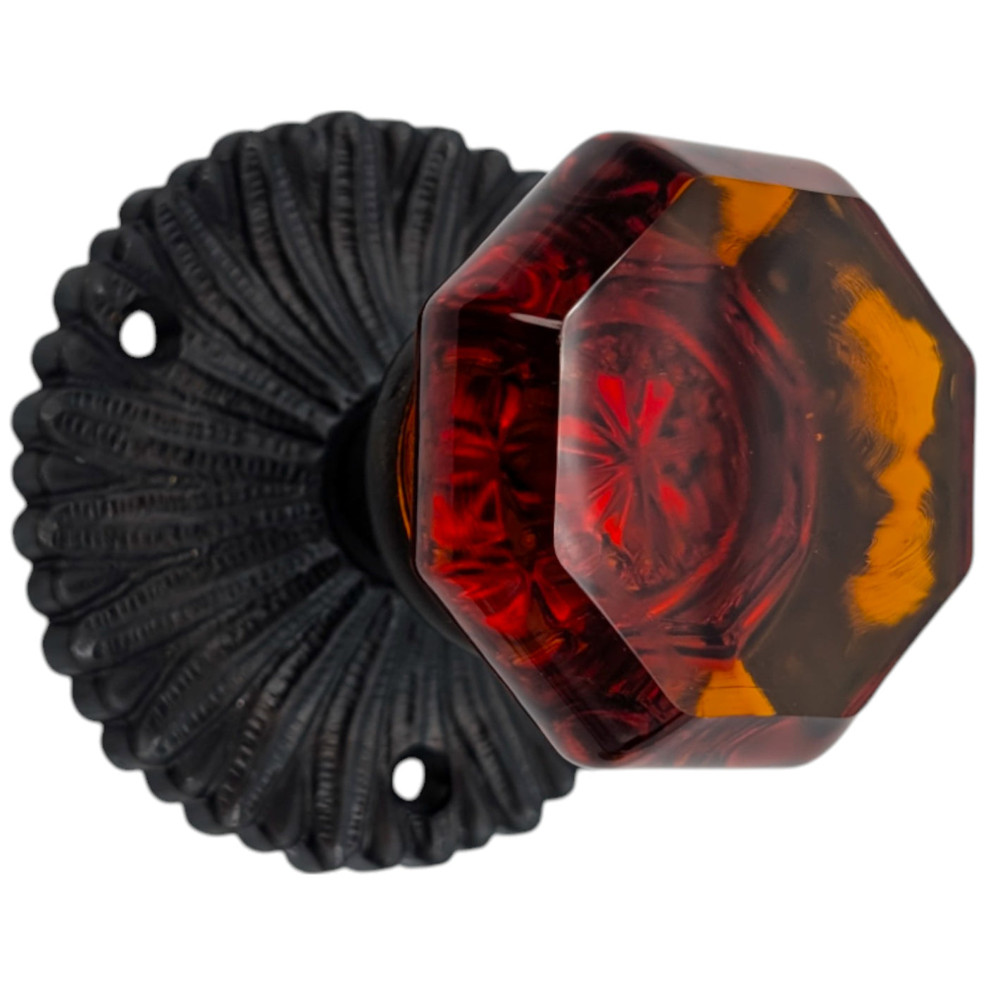 French Provincial Rosette Door Set with Amber Glass Octagon Door Knobs (Several Finishes Available)