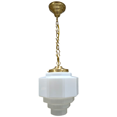 Stepped Art Deco Glass Semi-Flush Standard Chain Light (Several Finishes Available)