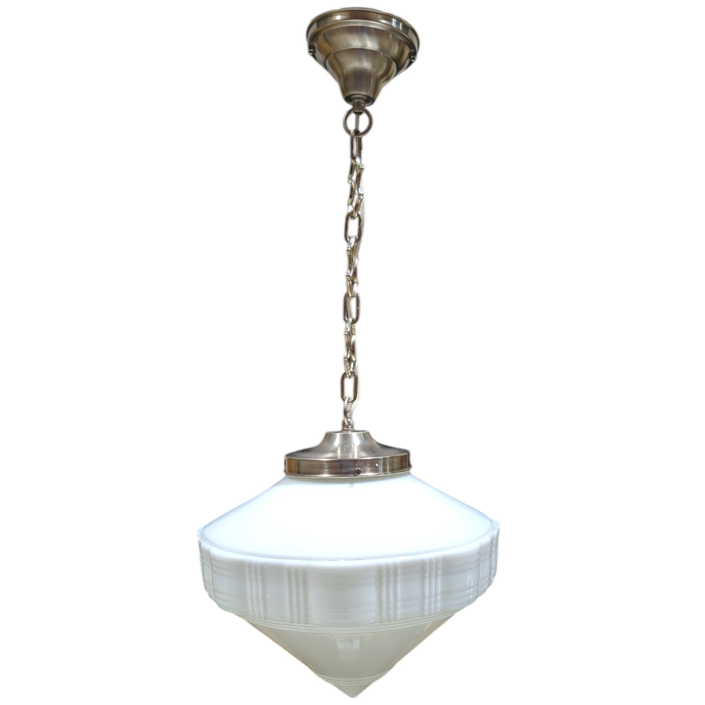 ##Antique Hardware## Mid-Century Diamond Glass Standard Chain Light (Several Finishes Available)