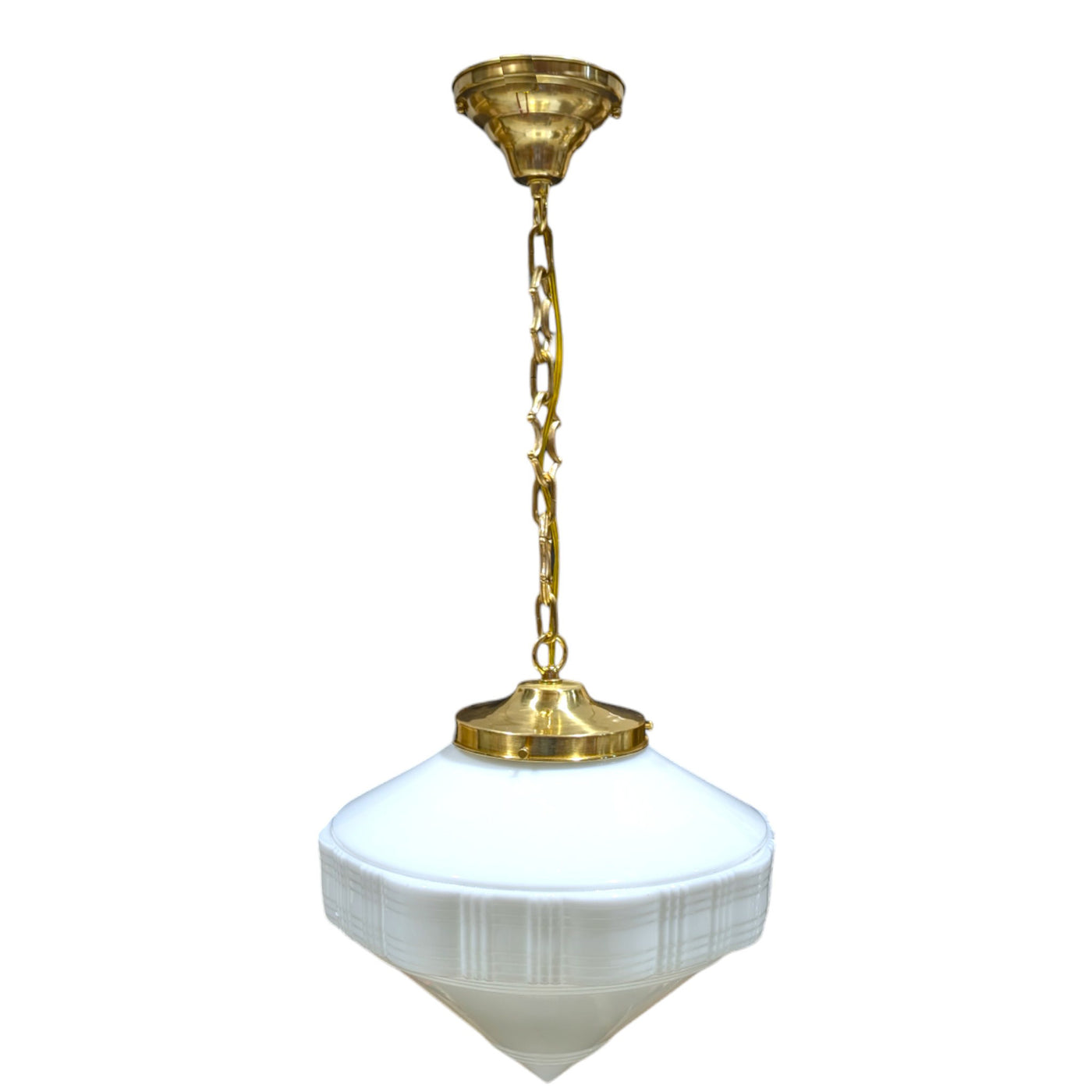 ##Antique Hardware## Mid-Century Diamond Glass Standard Chain Light (Several Finishes Available)