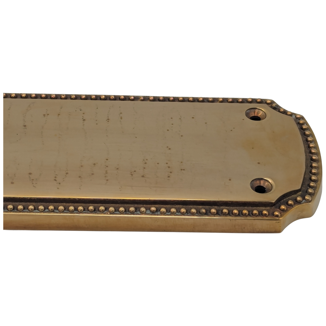 11 1/2 Inch Solid Brass Beaded Push & Plate (Polished Brass Finish)