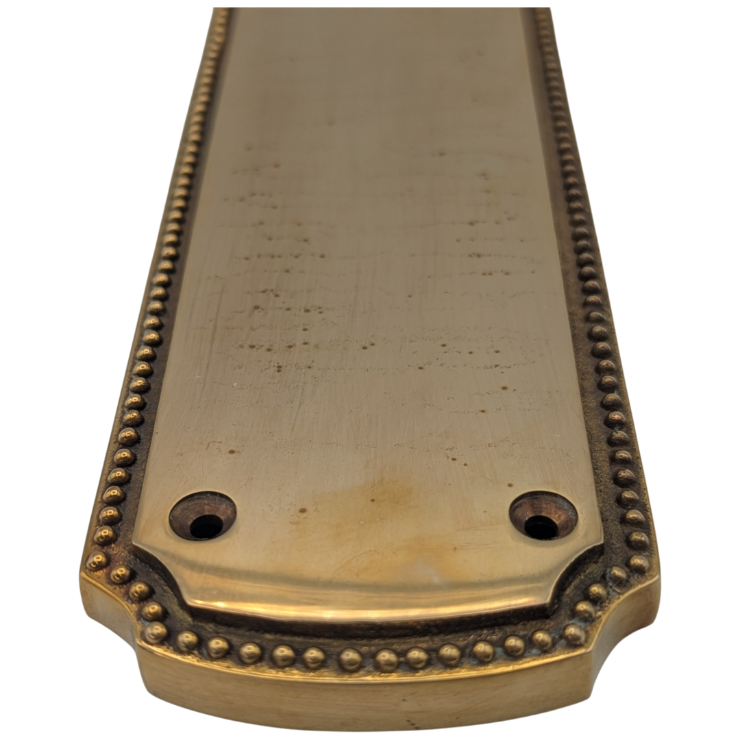 11 1/2 Inch Solid Brass Beaded Push & Plate (Polished Brass Finish)