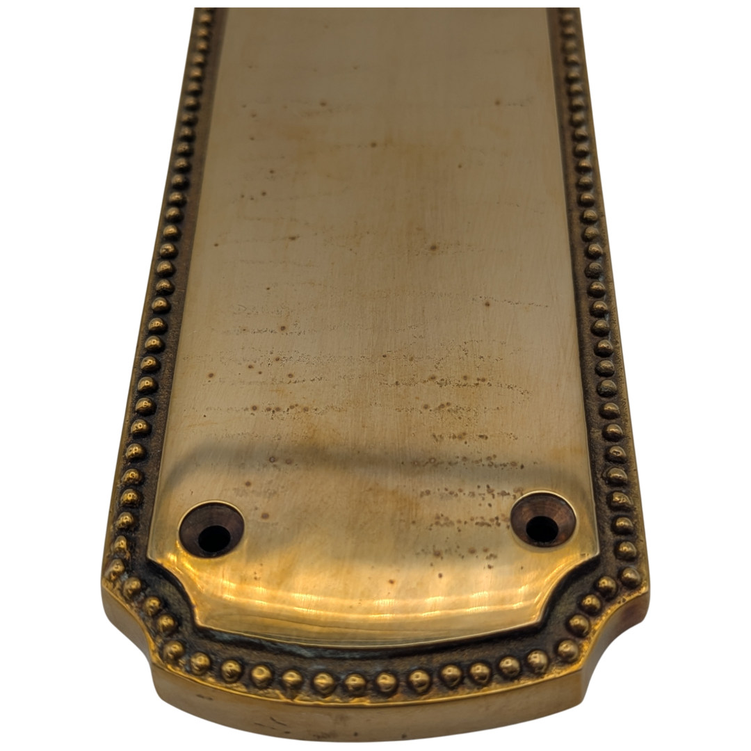 11 1/2 Inch Solid Brass Beaded Push & Plate (Polished Brass Finish)