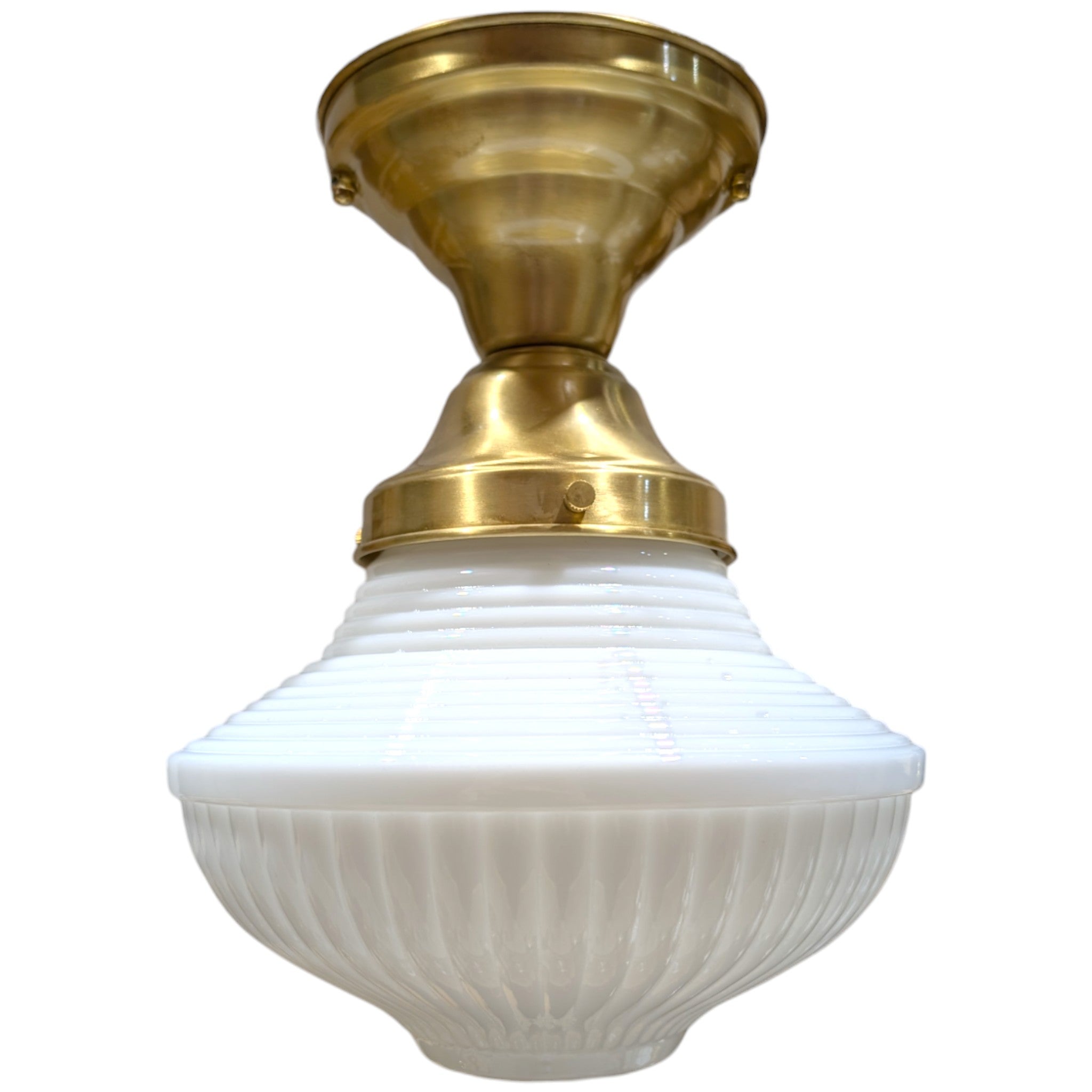 Schoolhouse Ribbed Milk Glass Semi-Flush Fancy Light (Several